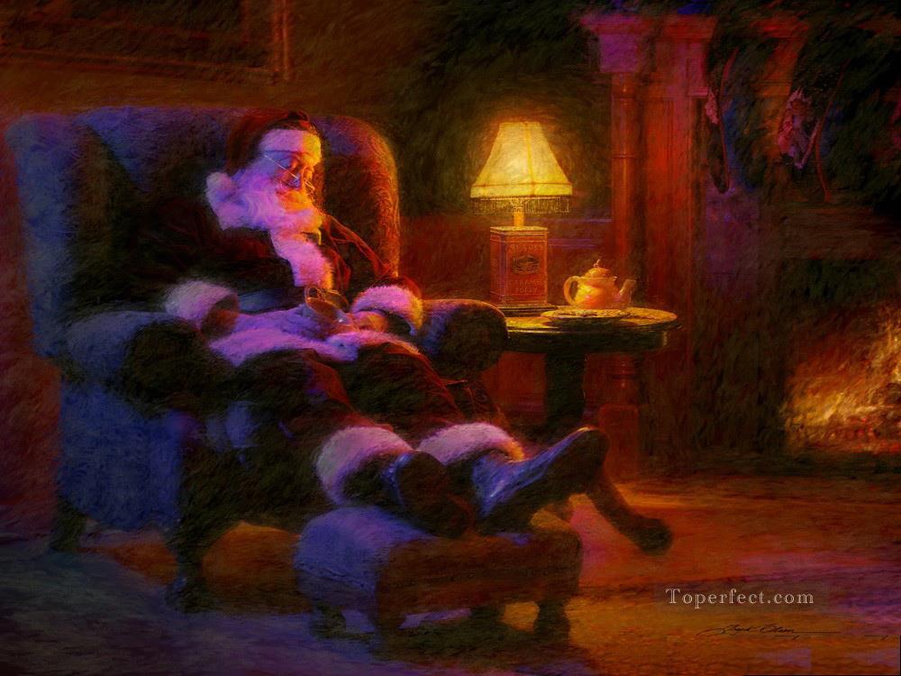 Santa Claus after Milk and cookie kids Oil Paintings